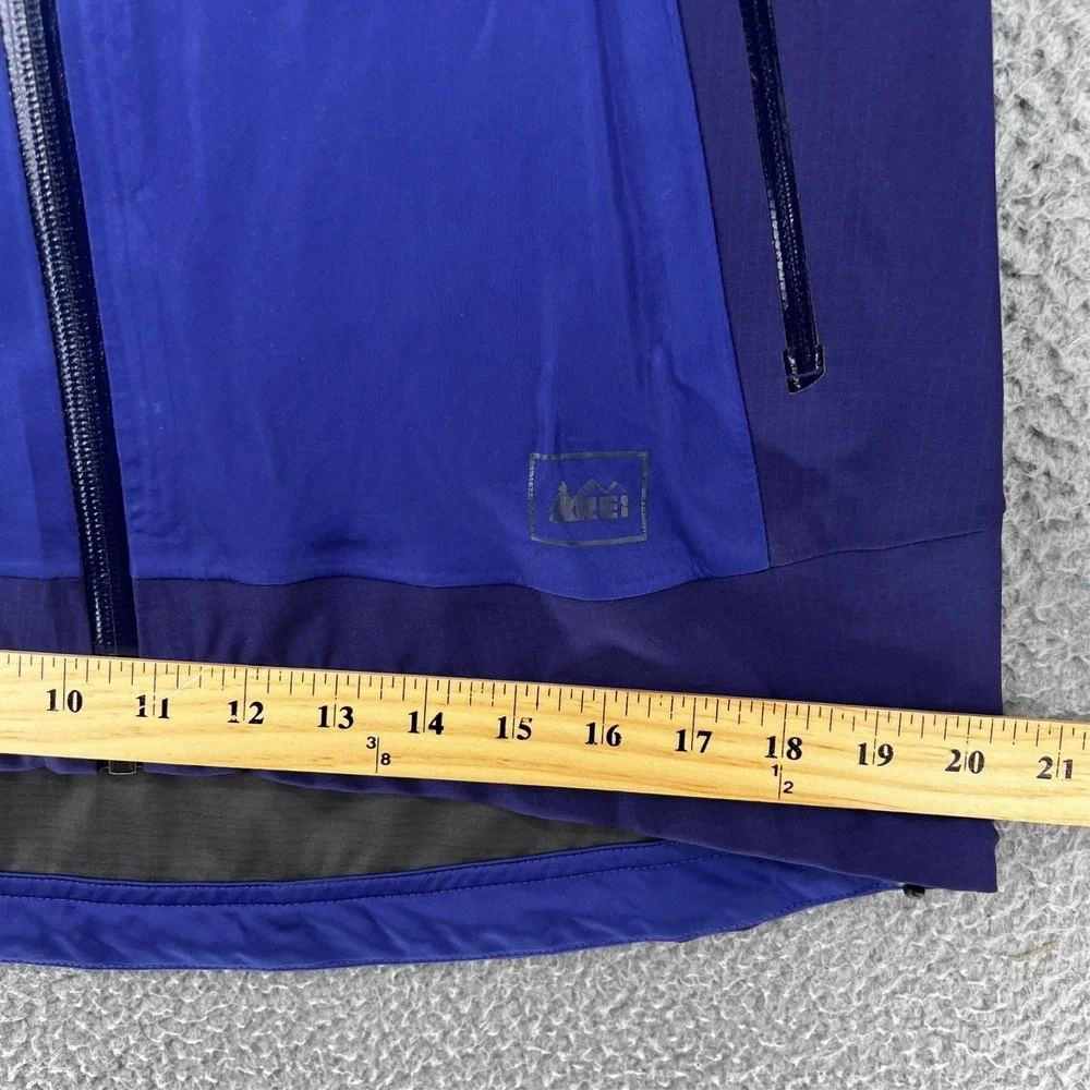 REI Windbreaker Rain Jacket Womens M Blue Hood Elements‎ Stretch Tribal Journey
